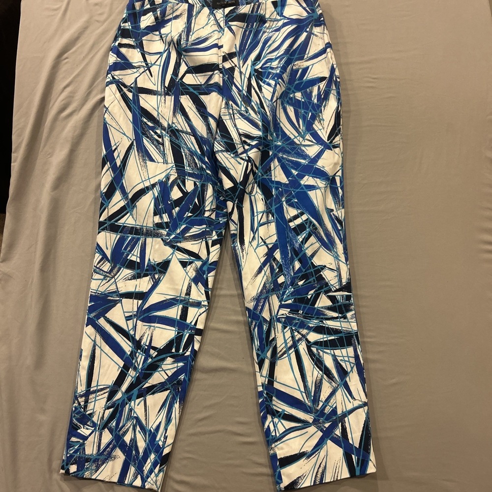 NWT‎ Piazza Sempione Trousers Women Royal Blue Print Size 46 /10 US